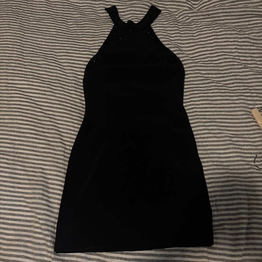 Vintage beaded backless halter mini dress, LBD little black dress - Picture 6 of 16
